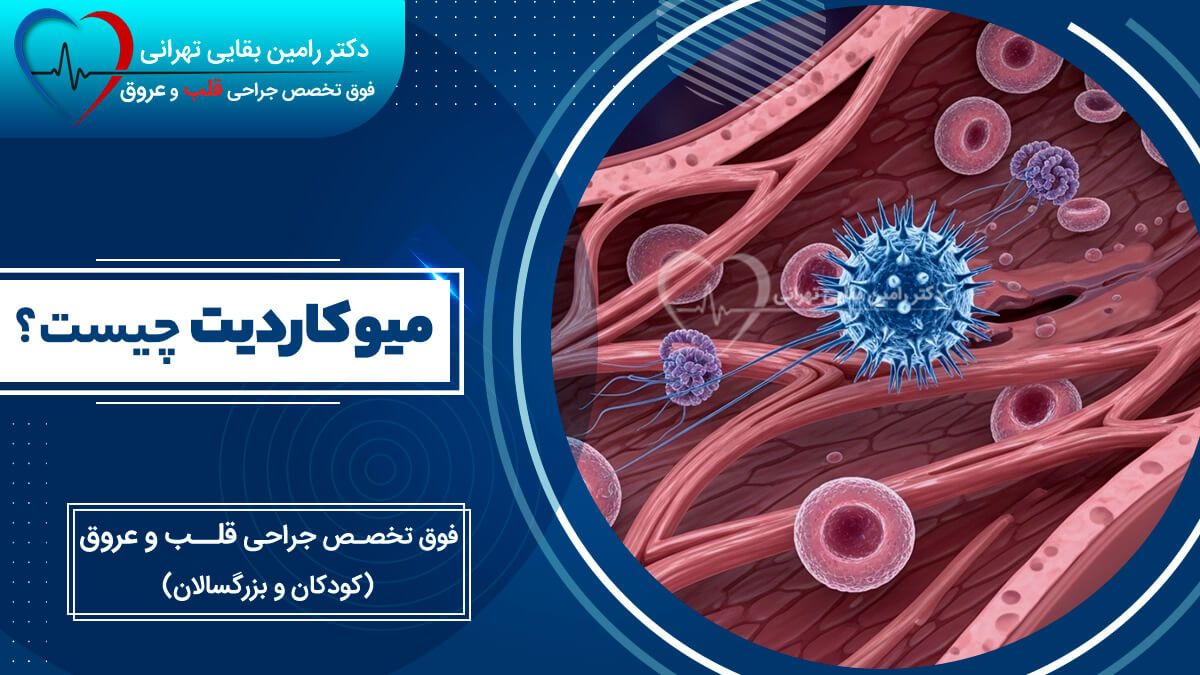 what-is-myocarditis-virus تصویری از ویروس در حال حمله به سلولهای بافت عضله قلب که نشان میدهد میوکاردیت چیست؟